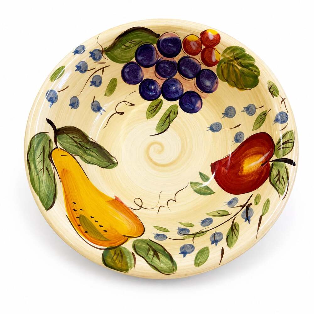 Gibson Everyday Hand Painted Fruit Serving Bowl 9” Grapes Pears Stoneware